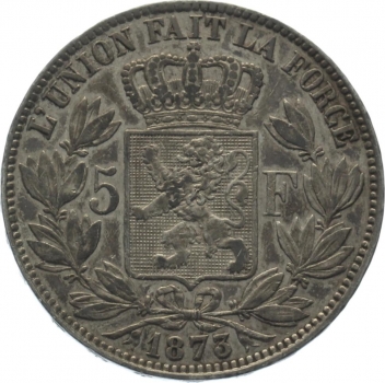 Belgien 5 Francs 1873 - Leopold II.